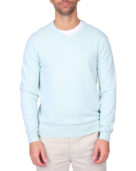 Pull en coton bleu ciel uni...