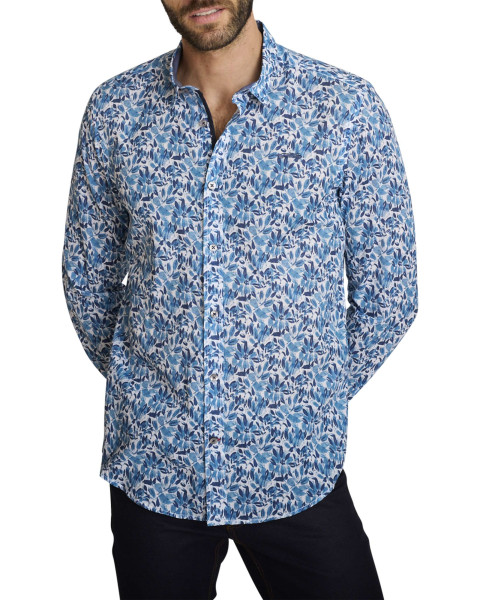Chemise en coton bleue à...