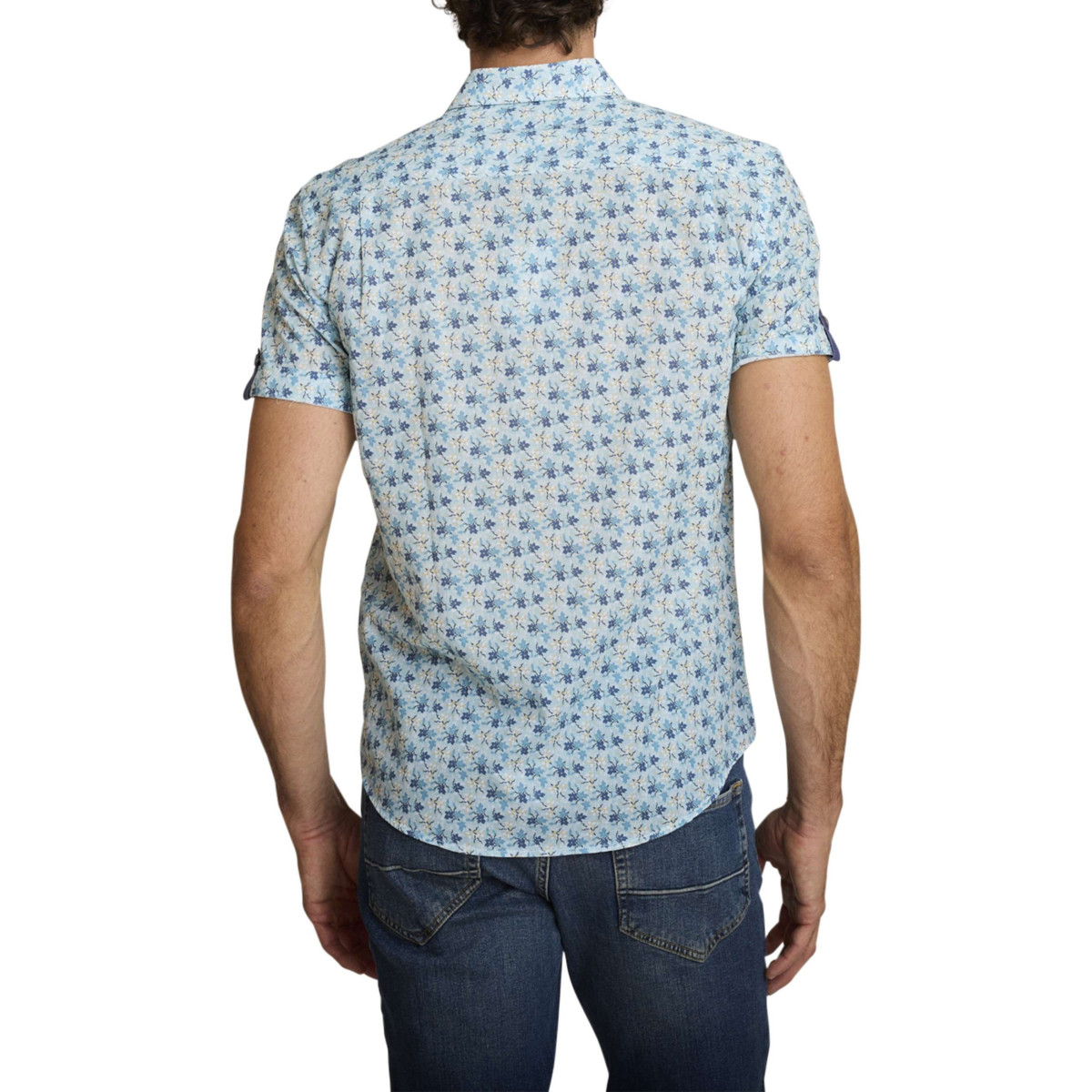 Thumbnail Chemise en coton ciel à coupe droite ornée d'un motif floral tricolore - Image 2