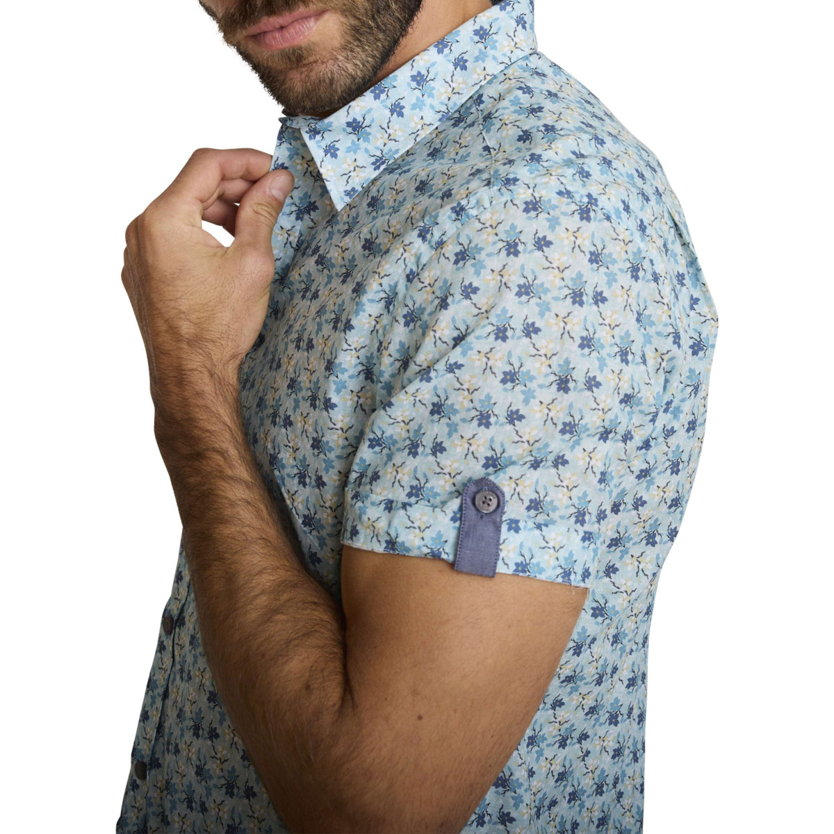 Thumbnail Chemise en coton ciel à coupe droite ornée d'un motif floral tricolore - Image 3