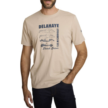 T-shirt en coton beige à coupe droite orné d'un imprimé de voiture