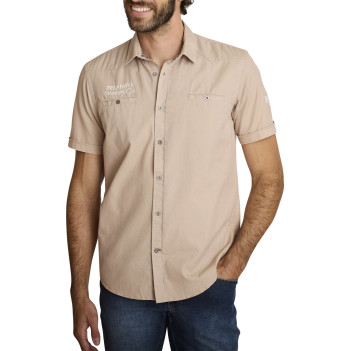 Chemise en coton beige à coupe droite pourvue d'un col à revers