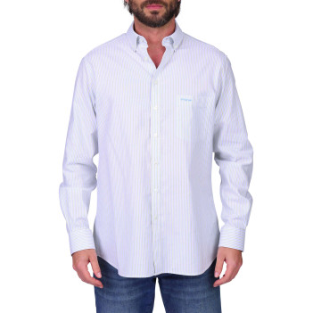 Chemise en coton biologique bleu ciel à rayures et avec une coupe droite