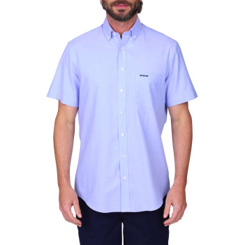 Chemise en coton bleu ciel unie avec unecoupe droite et un col boutonné