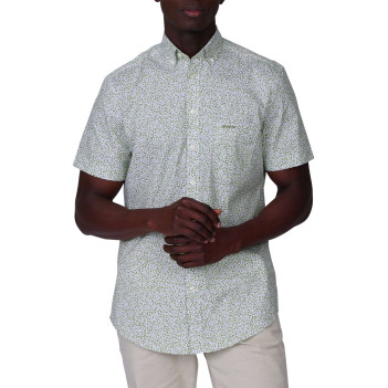 Chemise en coton biologique kaki unie avec une coupe droite et un col à revers