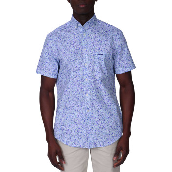 Chemise en coton biologique bleu fantaisie avec une coupe droite