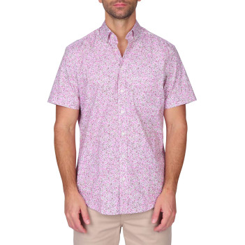 Chemise en coton biologique rose à motifs avec une coupe droite