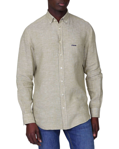 Chemise en lin kaki unie...