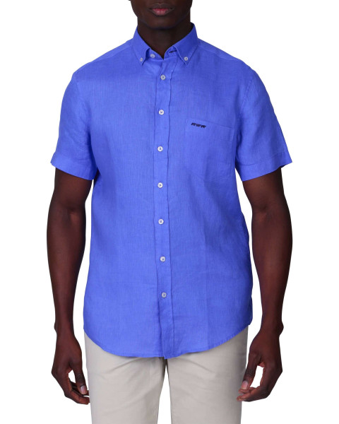 Chemise en lin bleue unie...
