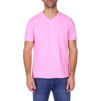T-shirt rose uni avec une coupe droite et des manches courtes