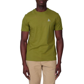 T-shirt en coton biologique kaki uni avec une coupe droite et un col rond