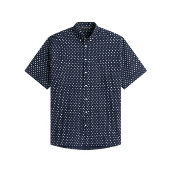 Chemise en coton marine à motifs pourvue d'un col américain