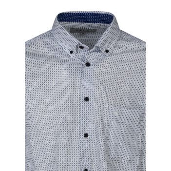 Chemise en coton blanche et bleue avec une coupe droite et un col américain