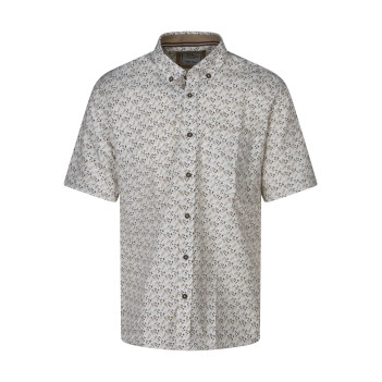 Chemise en coton mélangé écrue à motif floral avec une coupe droite