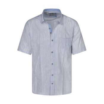 Chemise bleu clair à rayures avec une coupe droite et des manches courtes