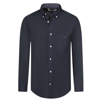 Chemise en coton marine uni avec une coupe droite et un col américain