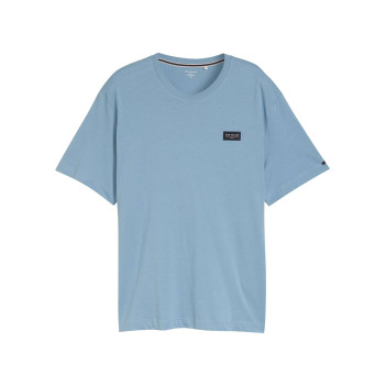 T-shirt en coton bleu uni pourvu d'une coupe droite et d'un col rond