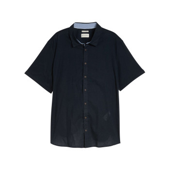 Chemise marine unie pourvue de manches courtes et d'un col français
