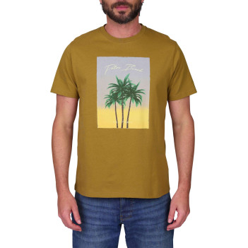 T-shirt en coton biologique jaune à coupe droite pourvu d'un col rond