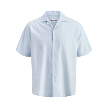 Chemise en coton bleu clair unie pourvue d'une coupe droite