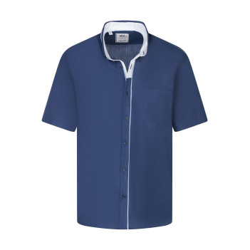 Chemise en coton indigo unie avec une coupe droite et un col américain