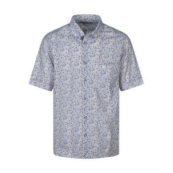 Chemise bleue à motifs pourvue d'un col américain et de manches courtes