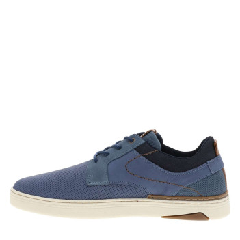 Sneakers en cuir bleues à talon plat avec des lacets ronds marine
