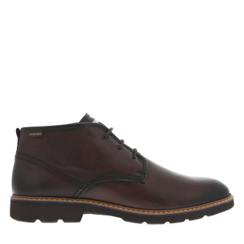 Bottines en cuir moka à talon décroché bas avec des lacets et semelle crantée