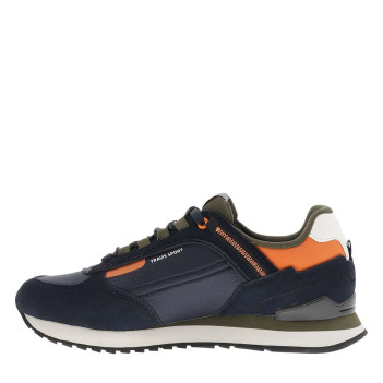 Baskets running en cuir bleu marine avec semelle à talon plat et lacets