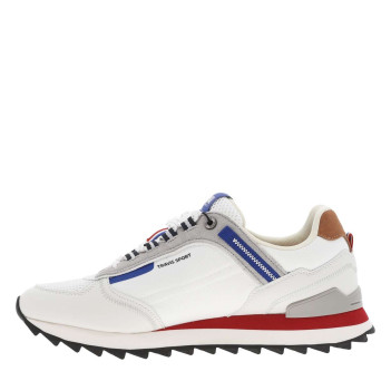 Baskets bleues marine et blanches avec un patch logo et à lacets plats rayés