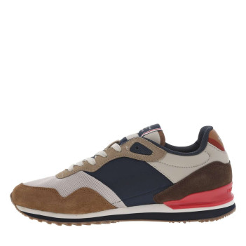 Baskets running marine et marrons à semelle plate avec le nom de la marque