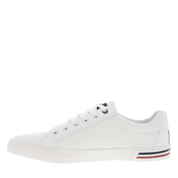 Sneakers blanches avec le nom de la marque imprimé et à lacets plats