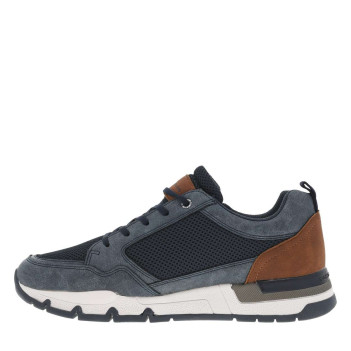 Sneakers bleues marine à empiècements en filet et à lacets plats avec un zip