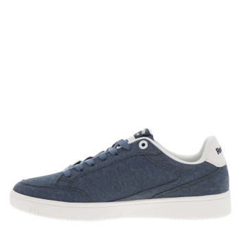 Sneakers bleues aspect denim à semelle plate blanche et à lacets plats