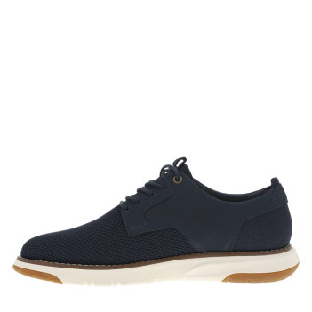 Sneakers en cuir bleues marine en maille à semelle plate écrue et à lacets ronds