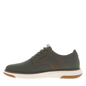 Sneakers en cuir kakis avec le bout et le talon en maille et à lacets ronds