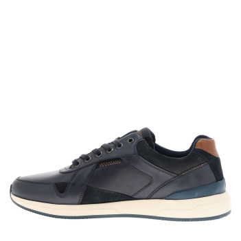 Sneakers en cuir bleu marine avec semelle à talon plat et lacets