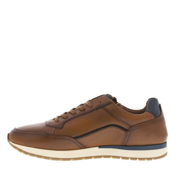Sneakers en cuir marrons avec un zip sur le côté et des lacets plats