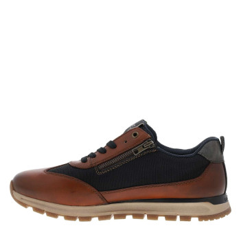 Sneakers en cuir cognac avec semelle à talon plat et zip latéral