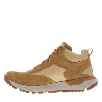 Sneakers en cuir camel à empiècements en suède et à lacets plats rayés