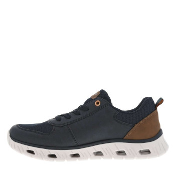 Sneakers marine à semelle blanche ajourée avec empiècements marron