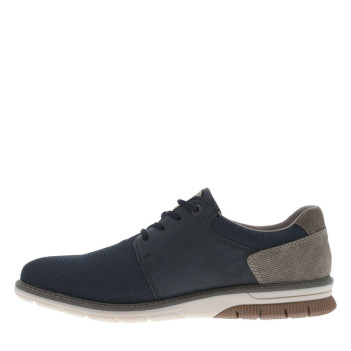 Sneakers en cuir marine à talon plat avec lacets élastiqués et logo embossé