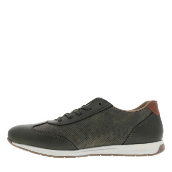 Sneakers en cuir kaki à talon plat avec des lacets et un zip latéral