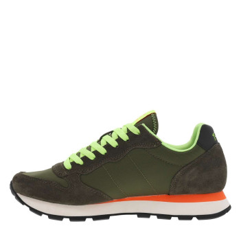 Baskets running kakis à lacets plats jaunes fluorescents et à semelle plate