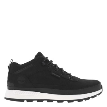 Sneakers en cuir noires à talon plat avec des lacets ronds et logo embossé