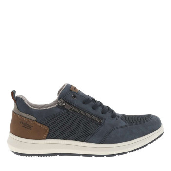 Sneakers bleu marine à talon plat avec des lacets et un zip latéral