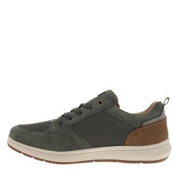 Sneakers kaki à talon plat avec des lacets et un zip latéral