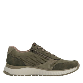 Baskets running en cuir kaki à talon plat avec des lacets et un zip latéral