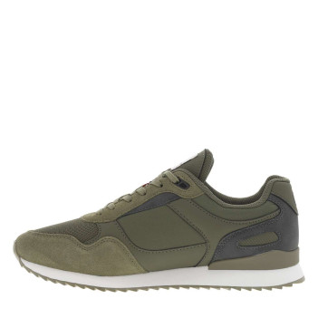 Baskets running kakis avec des empiècements en daim et à lacets plats