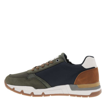 Baskets running kaki à semelle plate avec des lacets et un zip latéral